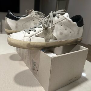 Golden Goose White and Gray Distressed Sneakers